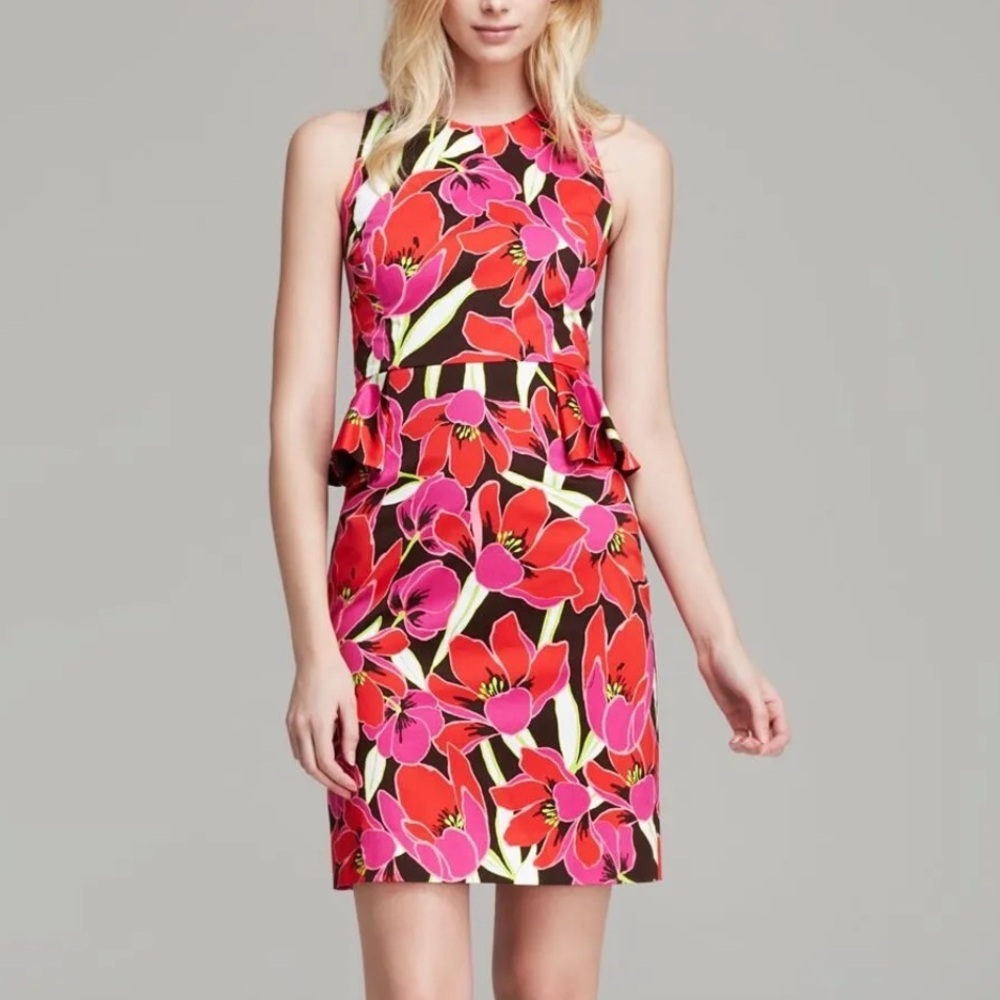 Kate Spade New York Multi-Color Tropical Peplum Sheath Dress size 8 sleeveless
